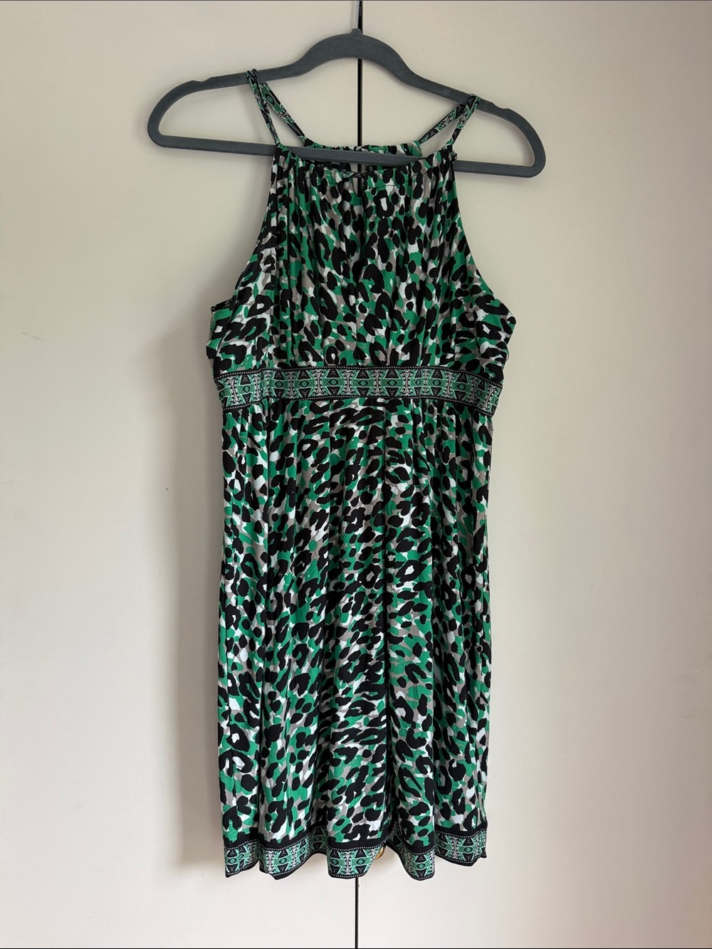 INC International Concepts Green and Black Animal Print Halter Dress